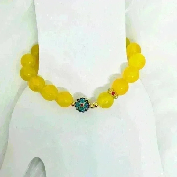 Yellow Agate Bracelet With a Blue Flower - Picture 6 of 8